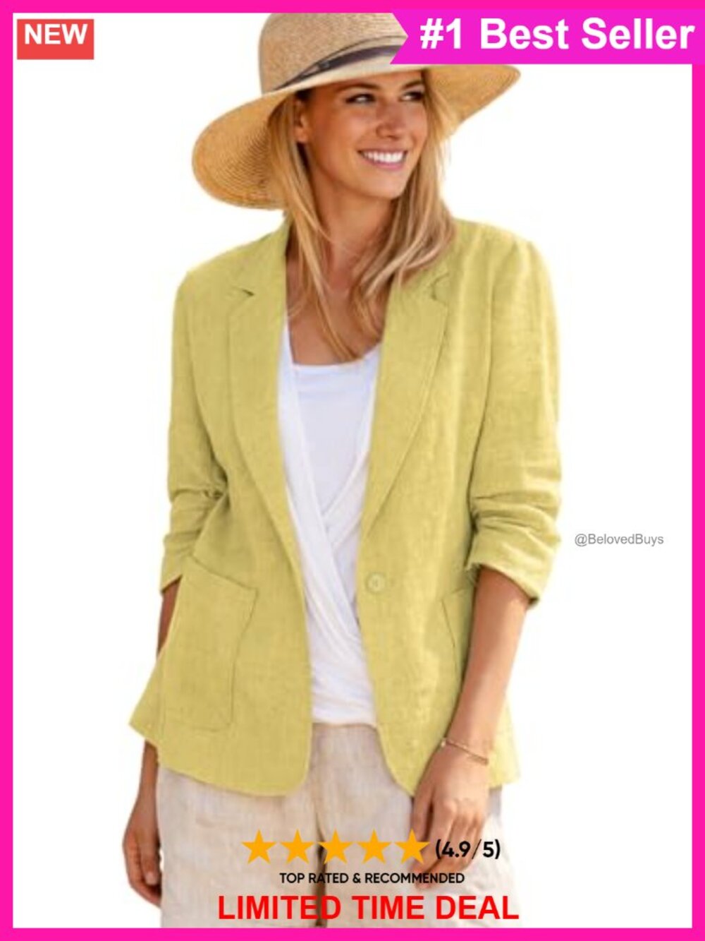 Linen Cotton Blazer Jacket Lightweight Ruched Sleeve Business Casual